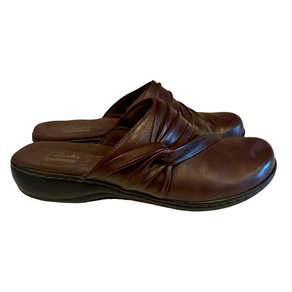 Clarks Leisa Clover Slides Womens Size 8.5 Brown Leather Slip-On Mules Clogs